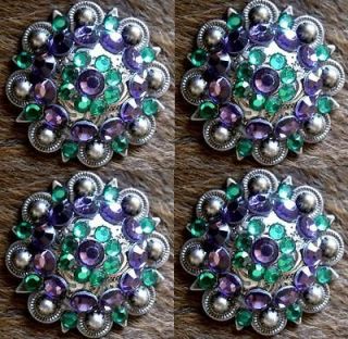 BERRY CRYSTALS BLING CONCHOS HORSE SADDLE HEADSTALL GREEN PURPLE
