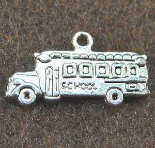 Silver 2 Sided SCHOOL BUS Charms Pendants Tibet Jewelry Findings V27