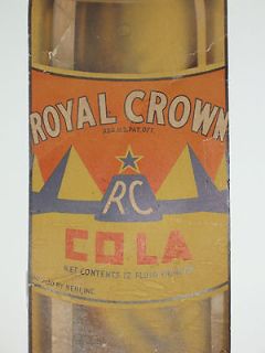 Vintage 1930 Royal Crown Cola Trolley / Bus Cardboard Bottle Sign   RC