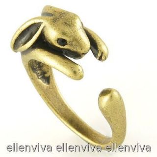 Cute Bunny Rabbit Animal Wrap Ring Size 5 9 Vintage Gold Tone rg126cp