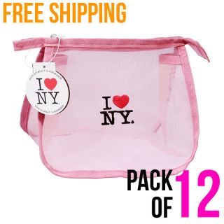 Love NY Mesh Cosmetic Makeup Hand Bag Transparent Case Clutch Pink