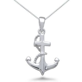 SP128 Sterling Silver Anchor Pendant Necklace 16IN