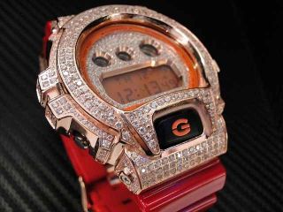 SHOCK/G SHOCK ICED OUT WHITE CUBIC ZIRCONIA WATCH CUSTOM BEZEL ROSE