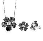 Black & Clear CZ Necklace and Earring Set in Sterling Silver   SET050