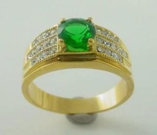 New Mens 24KT Gold Overlay Emerald Green CZ Ring Sizes 7 14 Lifetime