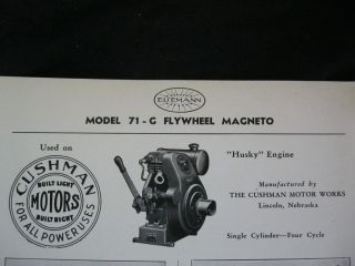 71 G CUSHMAN HUSKY ENGINE FLYWHEEL MAGNETO PARTS LIST & DIAGRAM