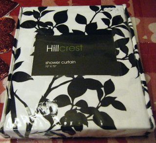 HILLCREST STUNNING LEAVES BRANCHES SHOWER CURTAIN BLACK & WHITE NEW