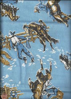 Vintage 1940 Cowboys Breaking Horses Fabric