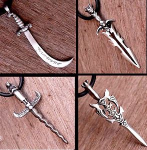 Ancient Fantasy Sword Pewter Pendant W Black Necklace