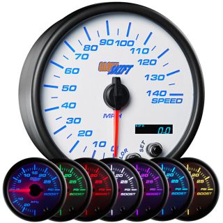 95mm White 7 Color 3 3/4 In Dash Speedometer Gauge w Digital Display