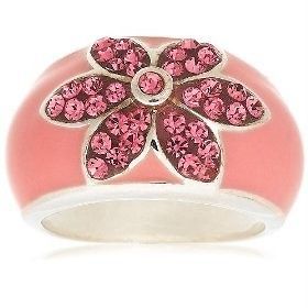 Sterling Silver David Sigal Pink Flower Crystal Ring 9