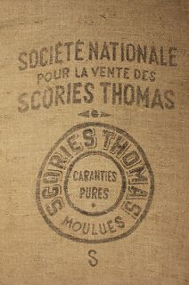 Vintage French Jute / Hessian burlap grain sack Printed small bag