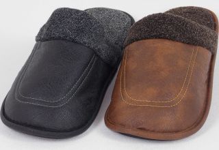 Mens Slippers Scuffs Slide Sandals Soft PU Leather Indoor Outdoor