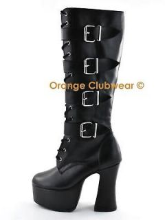 DEMONIA SLUSH 225 Womens Matte Knee High Buckle Goth Platform Boots