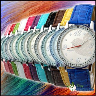 Fashion Leather Heart Woman Lady Wrist Watch Quartz Colorful 10 Colors