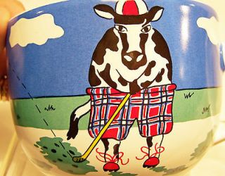 Scottish Holstein Cow Playing Golf Mug Black White Plaid Pants 24