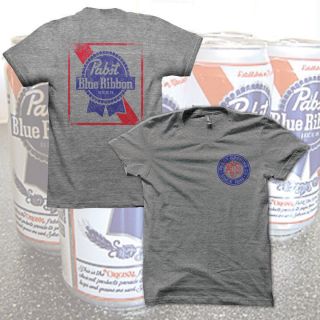 American Apparel Grey PABST BLUE RIBBON T Shirt PBR BEER Logo Miller