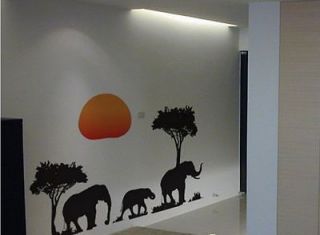 Elephants & Trees Wall Art Decal Animal Paper Sticker Decor Decals