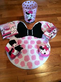 New Disney Minnie Mouse Shower Curtain Hooks Rug Soap Pump Towels