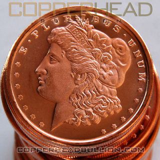 Roll of (10) 1oz Morgan Head Dollar Copper Coins .999 Pure Bullion