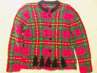 Michael Simon Womens Winter Sweater cardigan Red Green Plaid Christmas