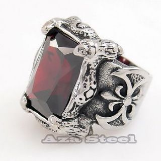Dragon Claw Black Ruby CZ Biker 316L Stainless Steel Ring Size 8 11