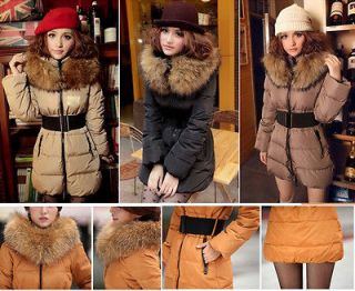 womens Fur collar down winter warm hoodie jacket Slim coat 5 color