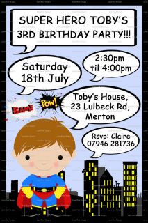 Super Hero Boy 10 x Party Invitations/Th ank You Cards