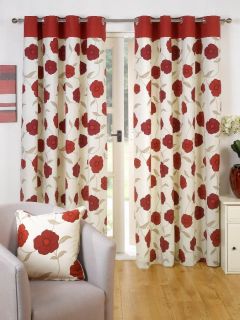 CREAM POPPY 100% COTTON RING TOP FULLY LINED CURTAINS **7 SIZES**GT