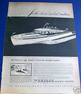 1946 Wheeler 46 double cabin cruiser motor boat Ad