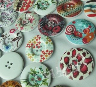 40/120x 38mm New Print Flower Wood Button Sewing Appliques Craft DIY
