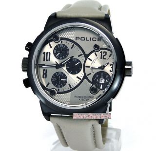 POLICE WATCH MEN VIPER CHRONO DUAL TIME BLACK STEEL LEATHER 51mm PL