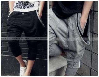 New Trendy Men Stylish Pocket Harem Trousers Cropped Pants Black Grey