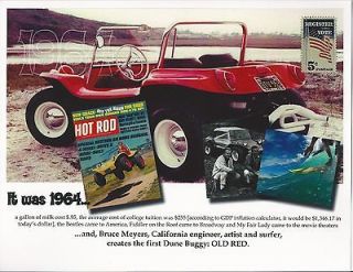 Bruce Meyers Old Red dune buggy Meyers Manx biography card surfing