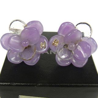 Vintage CC Logos Purple Button Flower Earrings Clip On 01P B18780