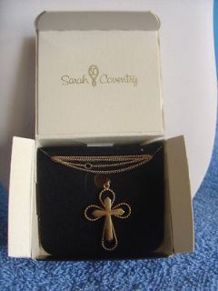Vintage Sarah Coventry SERENITY CROSS Necklace Goldtone 1970s