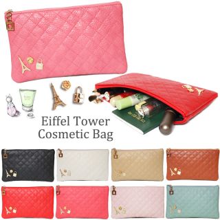 100% SHOP Flat Eiffel Tower Cosmetic Bag Pouch Medium Size Faux
