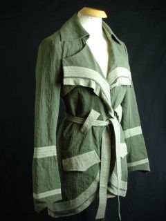 CARLISLE Army Green Gorgeous Eileen Fisher Style Belted JACKET S NEW