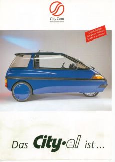CITY EL Electric Microcar Trike rare brochure 1996   City Com Germany