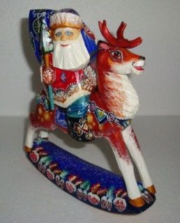 RIDING REINDEER FATHER FROST~Russian SANTA CLAUS~Handcarv ed~WOOD
