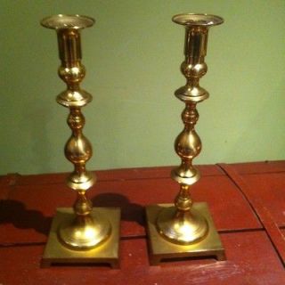 Anitque Matching Pair Of Solid Cast Brass Candle Sticks