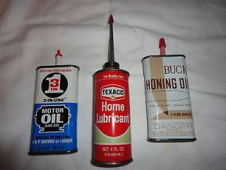 LOT OF 3 VINTAGE OIL ADVERTISING TIN CANS TEXACO, BUCK, 3 IN 1