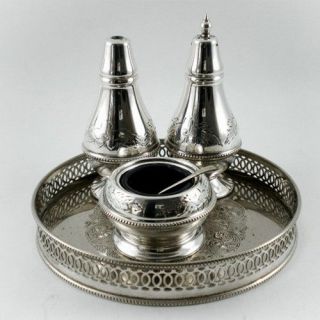 Classic Vintage Silver Plated Cruet Set with Tray
