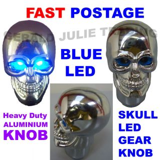 Blue LED Skull Gear Shift Knob Chrome Aluminium Metal Terminator LED