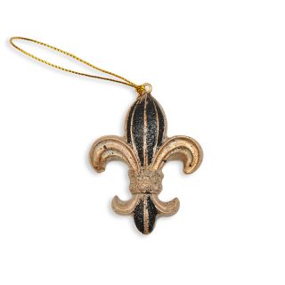 Small Crown Fleur de Lis Ornaments in Black and Gold (Set of 3)