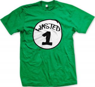 Wasted 1 Men V neck T shirt Idiot Dumb Drunk Wasted Budweiser Partying