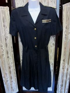 Navy Blue vtg Flight Attendant Stewardess Short Sleeve Skort Dress