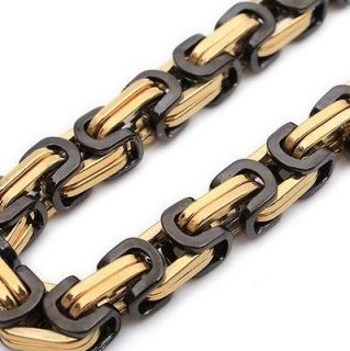 Newly listed Stainless Steel Gold Black Ring Linking Mens Necklace 21