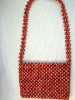 Lady Ellen Med Salmon Color Wooden Beaded Handbag Purse Made In Japan
