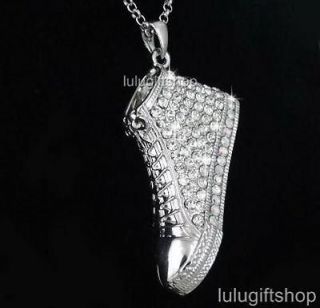 18K WHITE GOLD PLATED 3D SPORTS SHOE BOOT PENDANT NECKLACE USE
